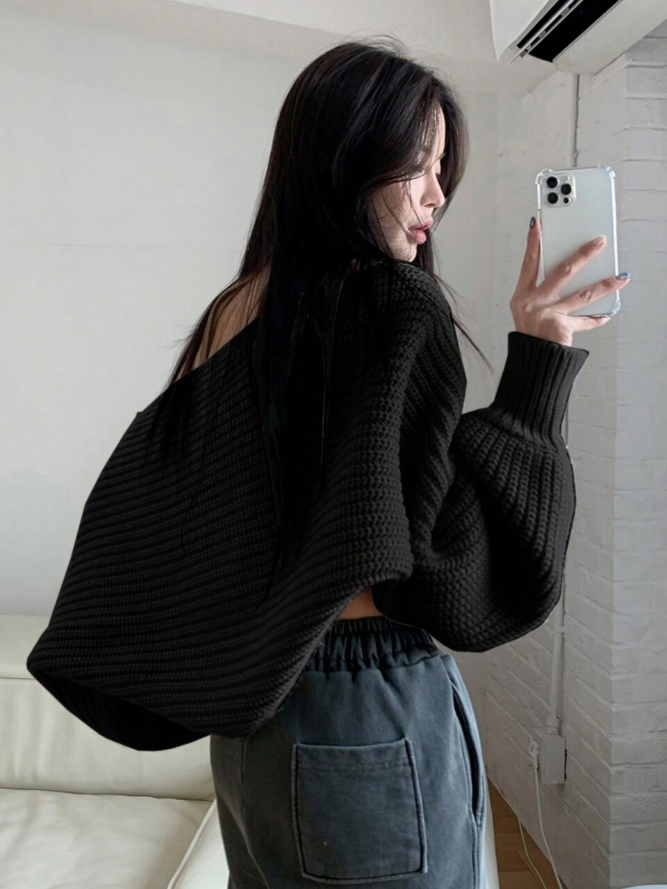 Women's Cropped Sleeveless Cardigan With Open Front,Ladies Late Fall Casual Regular Fit Black Plain Women Cardigans,Casual Daily Wear,Long Sleeve Tops