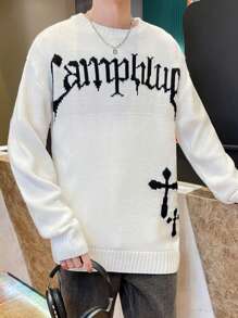 Manfinity Roghcode Men'S Letter Pattern Drop Shoulder Long Sleeve Sweater