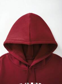 男士加大號帶袋連帽衛衣,印有字母圖案 - 紅色 - 查看 5