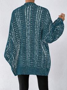 Chiquease 女士下垂肩長袖混紡纖維開襟針織外套 - 水鴨藍 - 查看 2