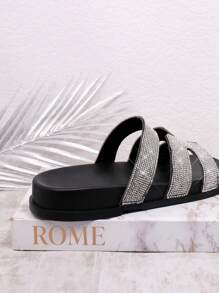 Women's Black Flat Sandals - Black - View 4