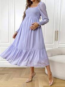 SHEIN Maternity Shirred Ruffle Hem Dress - Purple - View 5