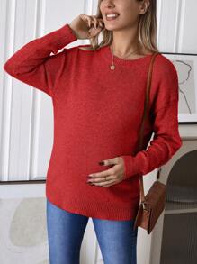 SHEIN 孕妇圆领长袖毛衣，适合冬季