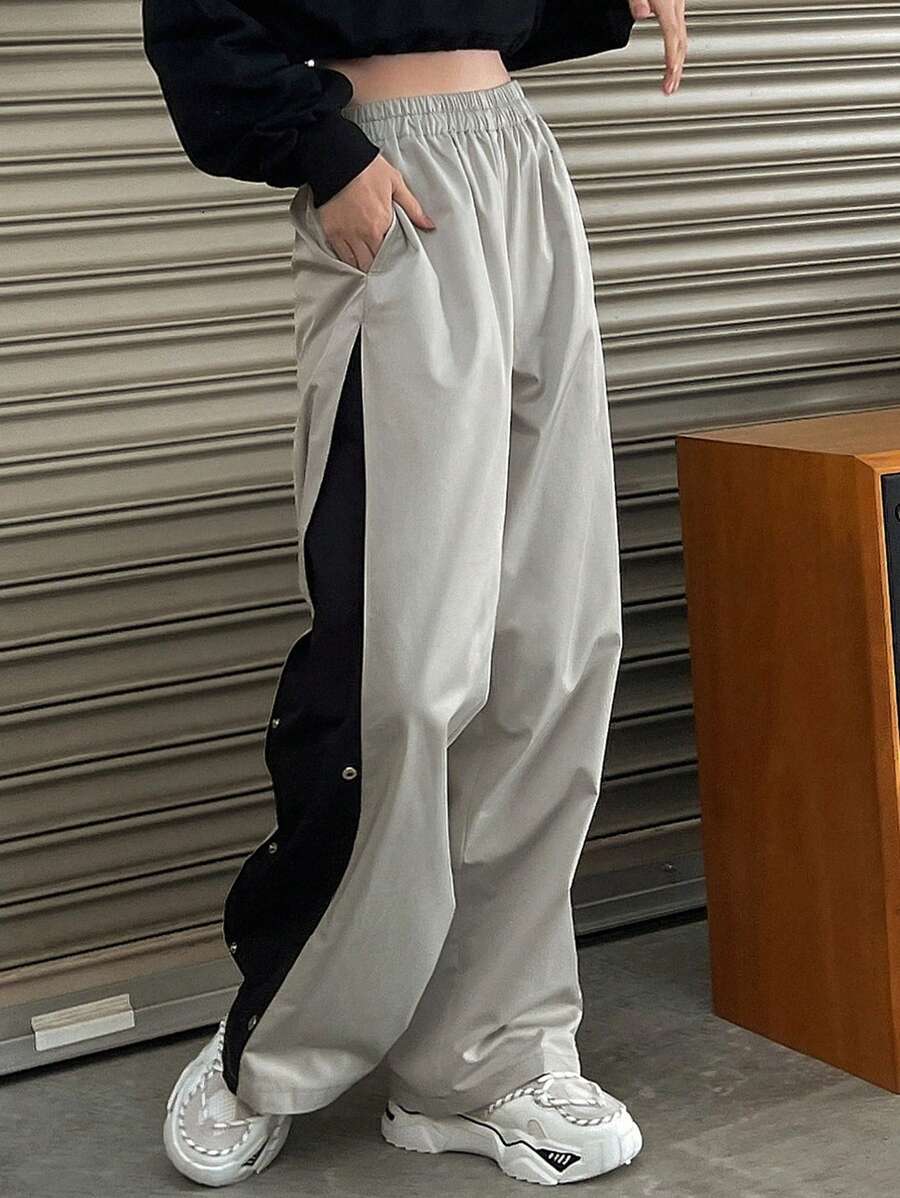 FRIFUL Women'S Loose-Fit Colorblock Wide-Leg Pants - Grey - View 1