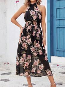 SHEIN Clasi 女士無袖花卉印花領口連身裙 - 彩色 - 查看 3