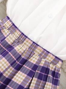 青少女純色襯衫、馬甲和格紋裙套裝 - 紫色 - 查看 7