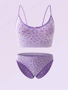 女士圓點印花無縫胸罩與內褲套裝 - 紫丁香色 - 查看 3