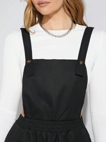 SHEIN EZwear Solid Color Jumpsuit With Suspenders - Black - View 5