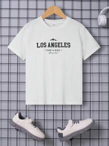 SHEIN Tween Boys' Casual Comfortable Round Neck T-Shirt - White - View 1