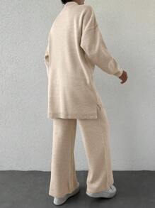 SHEIN Cottnline Women's Solid Color Casual Knitwear Two-Piece Set - White - View 2