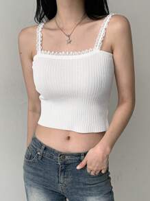 DAZY Camiseta Sin Mangas De Encaje Para Mujer Con Detalles Florales - Blanco - Ver 6