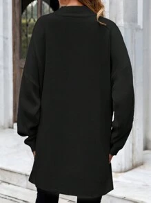 EURMUSE 大码女式立领落肩长袖毛衣套头衫，适合冬季 - 黑色 - 查看 2