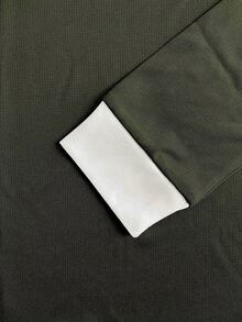 女款春秋季長袖v領拼接t卹 - 軍綠色 - 查看 4