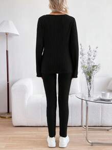 SHEIN 孕婦交叉肋紋長袖t恤和打底褲套裝