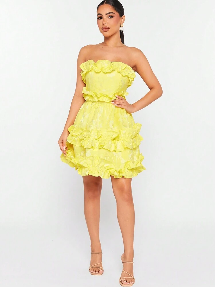 Floral Ruffle Frill Tube Dress