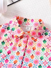 SHEIN 幼兒女童夏日度假風3件/套,包括長袖襯衫、簡約背心、時尚短褲 - 玫紅色 - 查看 5