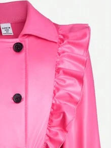SHEIN Tween Girls Dresses Berikat Tombol Ganda Ruffle Plain Lucu - Hot Pink - View 3