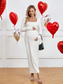 SHEIN 孕婦長袖短上衣和可調節鈕扣裙子套裝 - 白色 - 查看 4