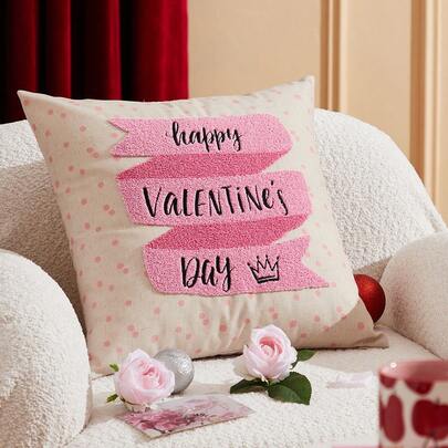 LongNap™ 1pc Embroidery Linen Y2K Pink Romantic Decorative Cushion Cover, Chic Home Decor, Throw Pillowcase Without Filler, Sweet Wedding Essentials