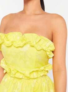 Hauture Floral Ruffle Frill Tube Dress - Yellow - View 4