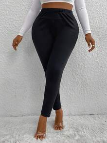 Flirla Plus Size Women'S Solid Color Thermal Leggings - Black - View 3