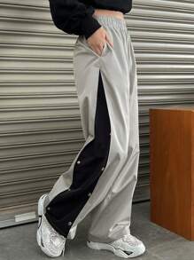 FRIFUL Women'S Loose-Fit Colorblock Wide-Leg Pants - Grey - View 4