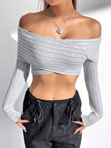 SHEIN EZwear 女士灰色肋紋肩帶上衣 - 灰色 - 查看 2