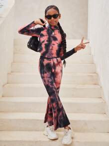 Tween Girls' Stylish Knitted Small Stand Collar Long Sleeve Top & Pants For Streetwear - Multicolor - View 3