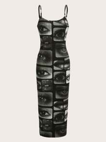 SHEIN ICON Eye & Lip Print Cami Bodycon Dress