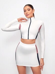 SHEIN Sports  Tennis Basic Thigh Highs  With JACKET AND SKIRT SET - Multicolor - View 3