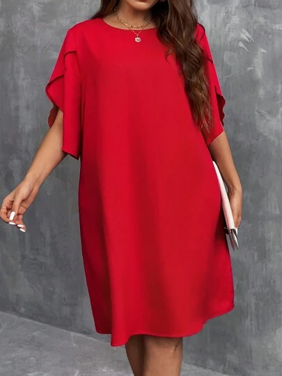 SHEIN LUNE Plus size Casual överlappande ärm rund hals A-linje klänning, sommar