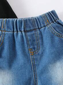 Young Boy's Reflective Game Console Print Vest And Distressed Denim Shorts Set - Black - View 5