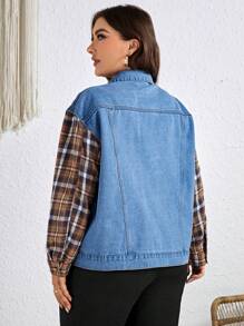 EMERY ROSE Chaqueta Vaquera Con Patchwork A Cuadros De Talla Grande - Lavado ligero - Ver 2
