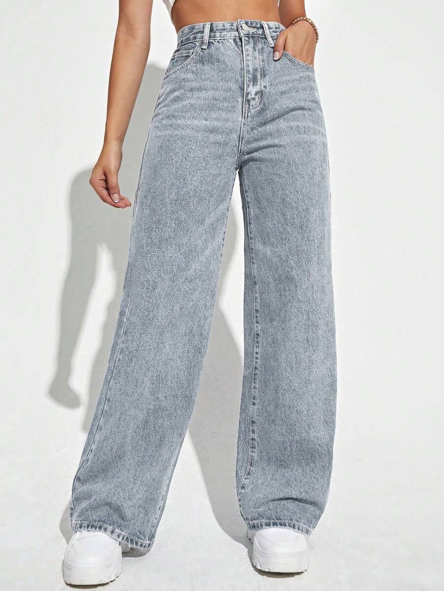 SHEIN ICON Women's Straight Leg Denim Jeans Y2k - Blue - View 1