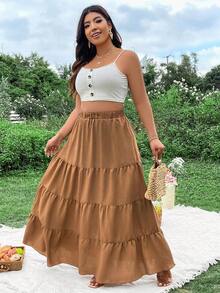 Flirla Falda De Talla Grande Con Dobladillo De Volantes Y Capas Para Mujeres - Marrón - Ver 5