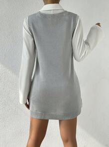 Cloudara Split Hem Sweater Vest Without Blouse - Grey - View 2