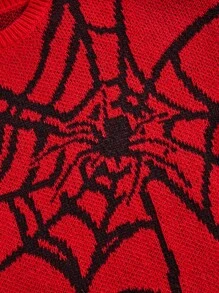 ROMWE MEN Goth Men's Spider Web Knitted Sweater With Long Sleeves - Red - View 4