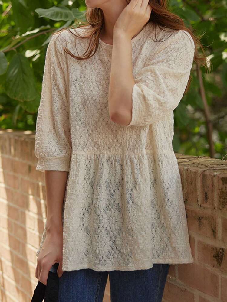 Texture Fabric Baby Doll Shirt,Ruffle