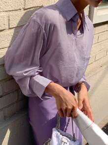 DAZY Ladies' Purple Long Sleeve Shirt - Purple - View 5