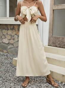 Breezaya 女性優雅的蝴蝶結背心和a字裙套裝