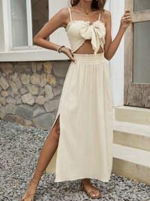 Breezaya 女性優雅的蝴蝶結背心和a字裙套裝