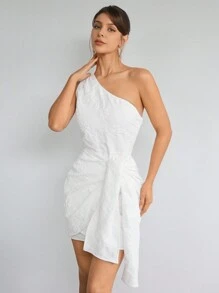 Aloruh Váy quấn vai hở bèo nhún Jacquard lãng mạn dành cho nữ, phù hợp cho đám cưới, kỳ nghỉ xuân/hè - trắng - Xem 5