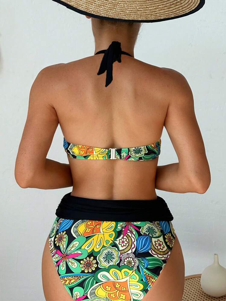 Women's Floral Print Patchwork Bikini Set Carnival Summer Beach