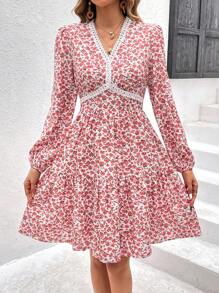 Breezaya Lace Trimmed Floral Printed Dress