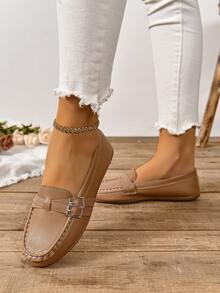 女士舒适软底乐福鞋，平底，低帮，加大码 - 棕色 - 查看 3