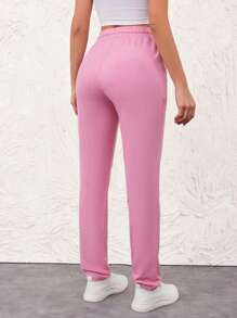 SHEIN Cottnline Pantalones Deportivos De Cintura Con Cordón De Color Liso Para Mujer - Rosa Pálido - Ver 2