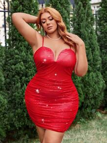 SHEIN SXY 加大碼閃亮貼身細肩帶連身裙