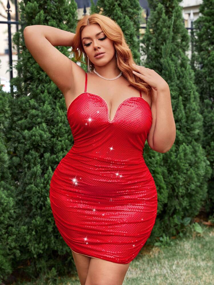 Plus Size Sparkly Bodycon Spaghetti Strap Dress
