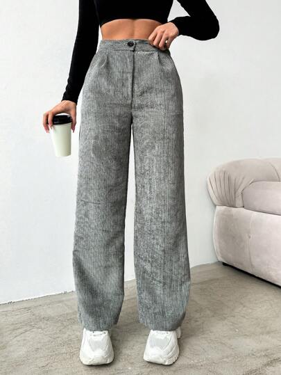 EURMUSE Slant Pocket Wide Leg Cord Pants