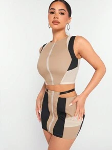 SHEIN Unity 拼色拉链上衣和裙子两件套 - 彩色 - 查看 1